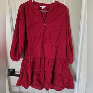 Time And Tru Womans XS Burgundy Corduroy Long Sleeve Dress